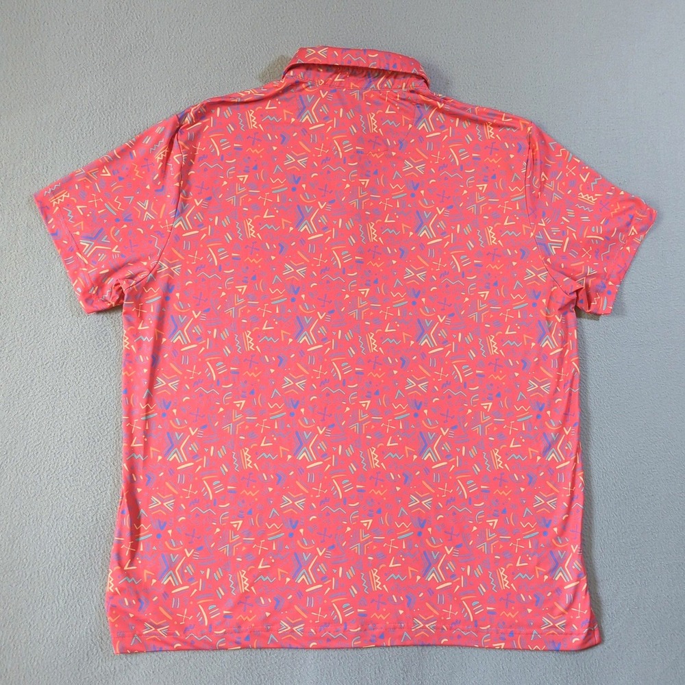 Birdie Bound Golf Polo Mens XL Coral Pink Abstract Geometric Performance Shirt - Picture 5 of 8